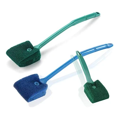 Image of 3 PCS Double Sided Aquarium Fish Tank Algae Cleaning Brush with Non Slip Handle, Sponge Scrubber Cleaner for Glass Aquariums and Home Kitchen