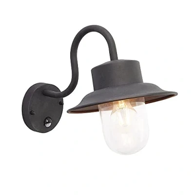 Image of Chesham Outdoor PIR Wall Textured Black Paint, Glass IP44, E27