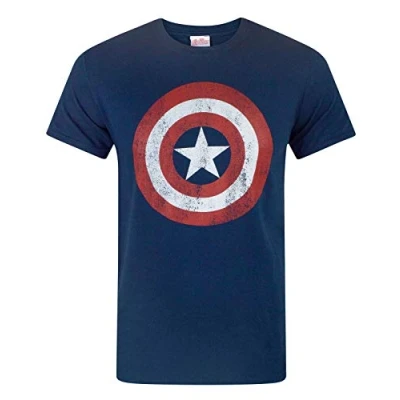 Image of Marvel Comics Men&#039;s Captain America Shield Distressed Blue T shirt Navy X Large