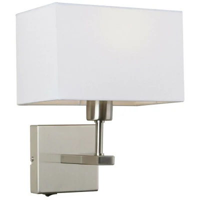 Image of Italux Lighting Modern Bedside Lamp Nickel 1 Light with White, Rectangular Shade, E27