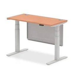 Image of Air 1200x600 Height Adjustable Desk Beech CP Silver Leg Modesty Panel