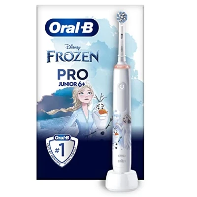Image of Oral B Pro Junior Electric Toothbrush, 1 Frozen Handle, Toothbrush Head, Designed By Braun, For Ages 6+