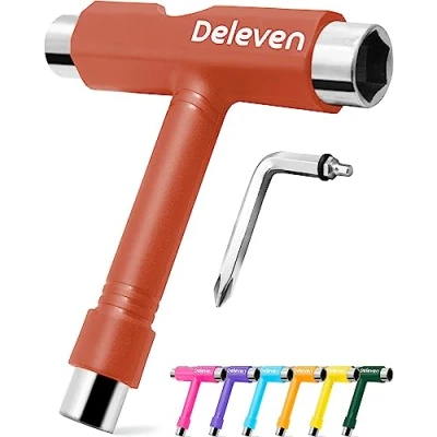 Image of Deleven All in One Multi Function Lightweight Portable Skate Tool with 2 1 Allen Wrench &amp; Phillips Head Screwdriver Adjust Roller Skates, Longboards, Skateboards, Quads, Wheels, Trucks Kingpin