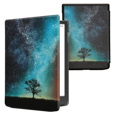 Image of kwmobile Case Compatible with Pocketbook InkPad 4 / Color 3 2 Vivlio eReader Cover Cosmic Nature Blue/Grey/Black