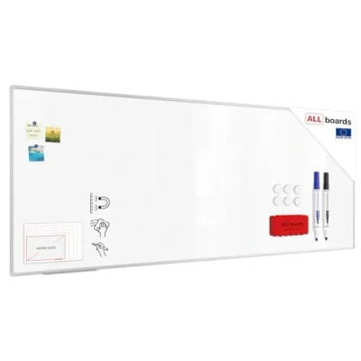 Image of ALLboards Dry Erase Magnetic Board Anodized Aluminum Frame Pen Tray, Lacquered Surface (250x100cm, White)