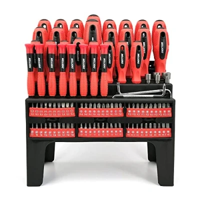 Image of Avron Dekton 100 Piece Screwdriver Set Storage Rack Flat Phillips Square Carbon Steel, Black and Red,DT65260