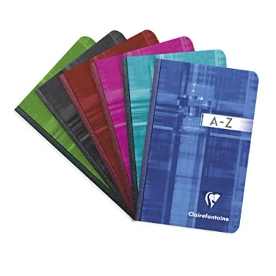 Image of Clairefontaine Ref 9599C Clothbound Indexed Book (96 Sheets) 9x14cm Size, Squared Ruling, 90gsm Brushed Vellum Paper, Laminated Card Cover Assorted Colours (Pack of 5)