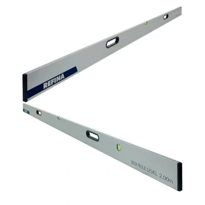 Image of REFINA 6&#039;7&quot; (2.00m) Box Rule Level with 2 Handle Grips, Horizontal &amp; Vertical Spirit Vials 100 x 18mm Slim Section Profile for Walls Floors Lightweight Durable Aluminium Construction