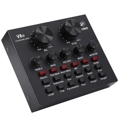 Image of V8 Live Sound Card, Audio DJ Mixer &amp; Voice Changer Device Card with Multiple Funny Effects, Computer/Mobile Phone Board for Broadcast, K Songs, Recording