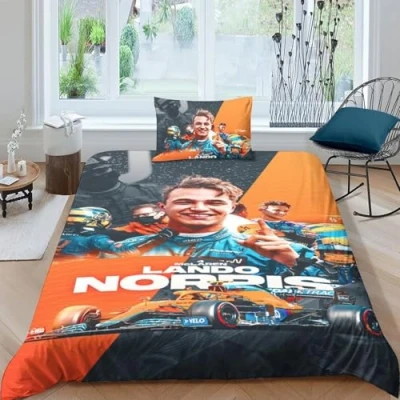 Image of EOASNRTCB Duvet Cover Lando Norris Bedding Set 3D Printed, Quilt with Zipper Closure F1 Racing Kids Set, Single（135x200cm） + Pillowcases