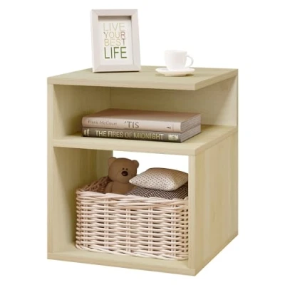 Image of EUGAD Bedside Table Nightstand Modern Cabinet with 2 Open Compartments, Coffee for Living Room Side Storage, Small Bookcase Light Oak Sofa Table, 35x35x41cm