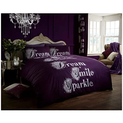 Image of Gaveno Cavailia Luxurious SPARKLE Bed Set with Duvet Cover and Pillow Case, Polyester Cotton, Aubergine, King