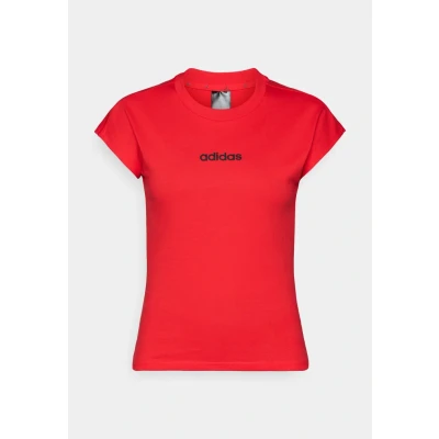 Image of adidas Women&#039;s Essentials Linear Cotton T Shirt, Warm Clay/White, L