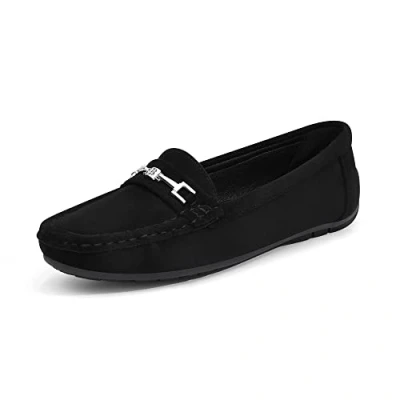 Image of DREAM PAIRS Loafers for Women Ladies Moccasins Slip on Comfy Walking School Shoes Flats Nurse Driving Shoes,SDLS2205W NEW E,Black Suede,8 UK/42 (EUR)