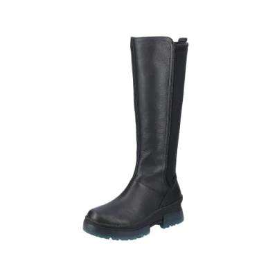 Image of Rieker W0391 00 Ladies Black Leather &amp; Textile Water Resistant Side Zip Knee High Boots