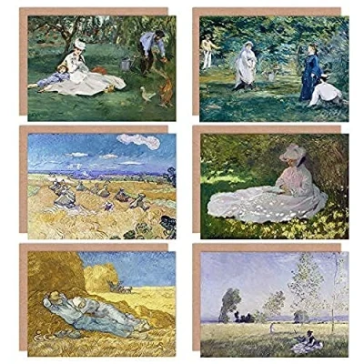 Image of Artery8 Monet Manet Van Gogh Spring Summer Fields Landscape Mixed Fine Art Greeting Card Pack of 6