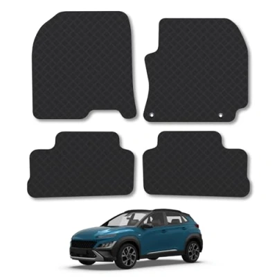 Image of 5mm Rubber Car Mats Compatible With Hyundai Kona (2017 2023) Tailored Fit Floor Set Accessory Custom Anti Slip Backing Heavy Duty Waterproof Easy Clean Durable All Weather Full Coverage