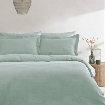Image of The Linen Yard Waffle Duvet Cover Set, Seafoam, Single
