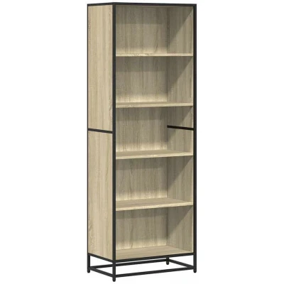 Image of vidaXL bookcase bookshelf/cabinet/organizer sonoma oak engineered wood/metal 60x35x170.5 cm modern book rack for office/living room