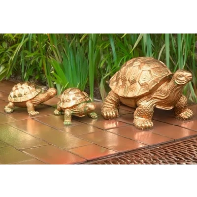 Image of Garden Mile Set of 3 Resin Tortise Ornaments Tortoise Family Novelty Home Bronze Effect Outdoor Indoor Decoration for Patio Decking Pondside Standing Weatherproof (Tortoise Family)