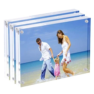 Image of Acrylic Photo Frames 15x20 cm (6x8 inch), Magnetic Block Picture Frame, Desktop Frameless Photograph Display Set of 3