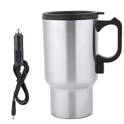 Image of Stainless Steel Heating Cup, 12V 450mL Electric Car Coffee Milk Cup Mug Hot Water Bottle for Travel Picnic Camping Outdoor