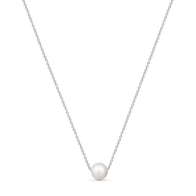 Image of Amberta Women 925 Sterling Silver Freshwater Pearl Necklace: Necklace with 9 10 mm Floating Pendant