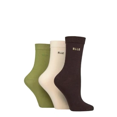 Image of Women&#039;s 3 Pair Elle Plain, Striped and Patterned Cotton Socks with Smooth Toes Plain Forager 4 8