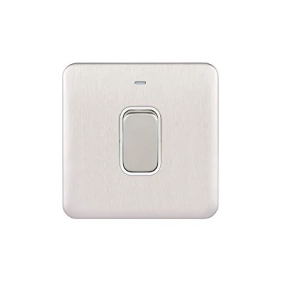 Image of Schneider Electric Lisse Screwless Deco Single Light Switch, Double Pole, with Neon Indicator, 50A, GGBL4011WSS, Stainless Steel White Insert