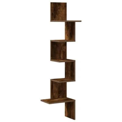 Image of vidaXL smoked oak wall corner shelf engineered wood 32x32x127.5 cm L x W H for living room, bedroom, office, home storage decor