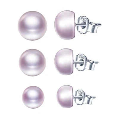 Image of Yumilok Pearl Stud Earrings Sets, 6mm 8mm 9mm Freshwater with 925 Silver Pin, Purple