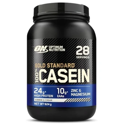 Image of Optimum Nutrition Gold Standard 100% Casein Slow Digesting Protein Powder with Zinc, Magnesium and Amino Acids, Support Muscle Growth &amp; Repair Overnight, Cookies Cream Flavour, 28 Servings, 924 g