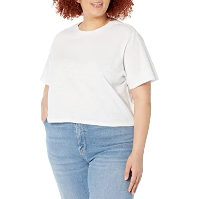 Image of The Drop Women&#039;s Sydney Short Sleeve Cropped Crewneck T Shirt, White, XXL