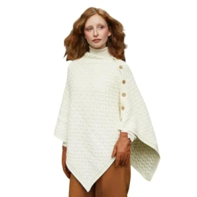 Image of Aran Woollen Mills Supersoft Merino Wool Buttoned Irish Cape/Poncho (Natural)