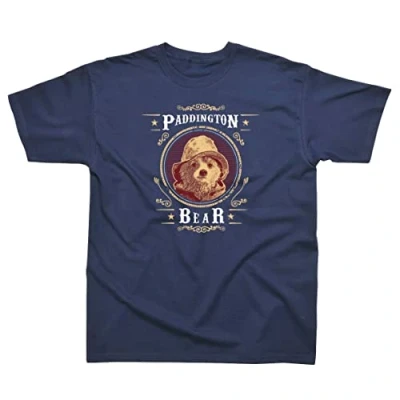 Image of Paddington Bear T Shirt for Men (Vintage Design). Premium Tshirt. Mens Shirt. Machine Washable Tshirt Men. Gifts. Adult Genuine Merchandise Navy