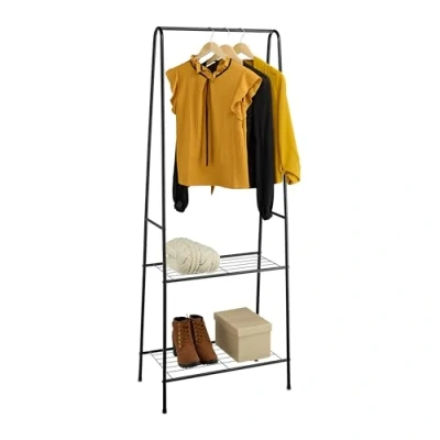 Image of Relaxdays Rack, 162 x 60.5 35 cm, Clothing Rail, 2 Shelves, for Jackets, Freestanding Wardrobe, Metal, Black, Iron