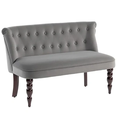 Image of HOMCOM Velvet Feel Two Seat Lounger Sofa with Wood Frame, Charcoal Grey