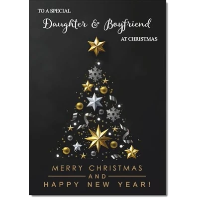 Image of doodlecards Daughter and Boyfriend Christmas Card Black Abstract Tree Medium Size for &amp; with Plain Envelope