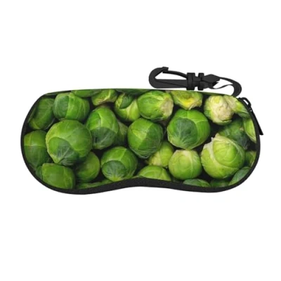 Image of BEEOFICEPENG Glasses Case, Neoprene Portable Sunglasses Case Soft Eyewear Zipper Box, Green Brussel Sprout Print