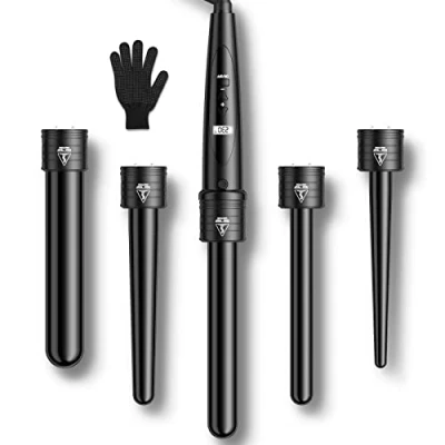 Image of Hair Curling Wand Tongs for Long Iron Set 9mm 32mm 5 in 1 PTC Ceramic Barrels LCD 80C 230C Temperature Control Multi Stylers with Silicone Gloves