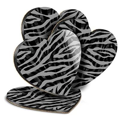 Image of Destination Vinyl ltd Great Coasters (Set of 4) Heart BW Zebra Animal Print Drink Glossy Coasters/Tabletop Protection for Any Table Type #38482