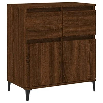 Image of vidaXL Engineered Wood Sideboard Modern, Brown Oak Side Cabinet with Drawers &amp; Compartments Ideal for Living Room, Kitchen and Bedroom