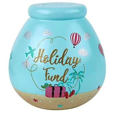 Image of Pot of Dreams Hand Painted Holiday Fund Save and Smash Handcrafted Ceramic Money Box Eco Freindly &amp; Recyclable Piggy Bank With Message Perfect Decorative Gift for family Vaction