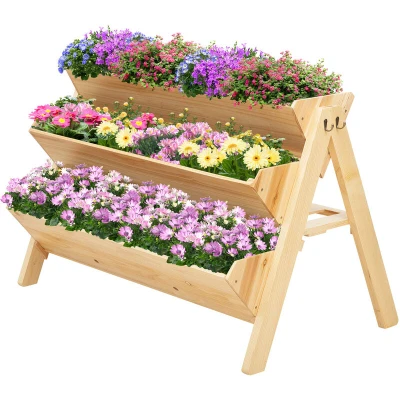 Image of Outsunny 3 Tier Raised Beds for Garden, Wooden Planter Boxes with Clapboard and Hooks, 142L, 120 x 68 80cm