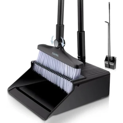 Image of Daris Broom and Dustpan Set,Dustpan Brush Set Long Handled,Sweeping Upright Sweep ，180 Degree Rotating Sweeping Brush,Household Dust Pan with Comb Teeth for Indoor Outdoor Home Room Kitchen