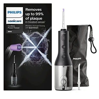 Image of Philips Sonicare Wireless Power Flosser 3000 Oral Irrigator, Water for Teeth, Gums and Dental Care, in Black (Model HX3826/33)
