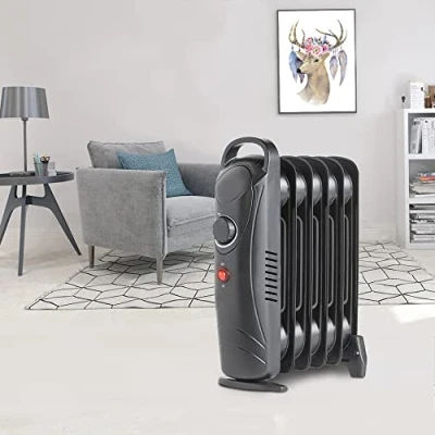 Image of NRG 800W Mini Oil Filled Radiator 6 Fins Portable Electric Heater Adjustable Thermostat Black