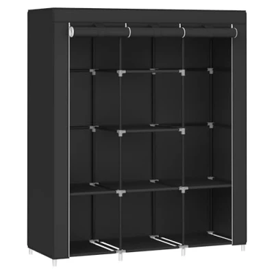 Image of SONGMICS Clothes Wardrobe, Portable Closet, Garment Organiser Rack with Non Woven Fabric Cover, Hanging Rails, Shelves, 45 x 130 167 cm, Large Capacity, Ink Black RYG096B01, 130x46x168cm