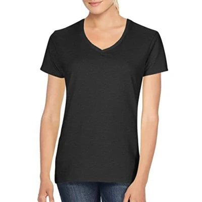 Image of Gildan Ladies Soft Style Short Sleeve V Neck T Shirt (L) (Black)