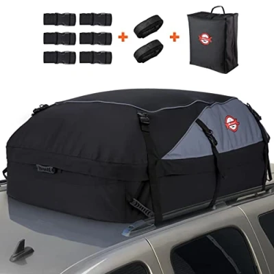 Image of Sailnovo Car Roof Bag, 20 Cubic Feet Large Roofing Cargo Carrier Bags Waterproof Soft Rooftop Luggage Storage Box for Any Cars with Rack/Rails/Bars, Black